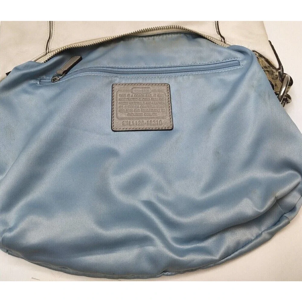 Coach Kristin White Leather Snakeskin Detail Zipper Hobo Shoulder Bag
